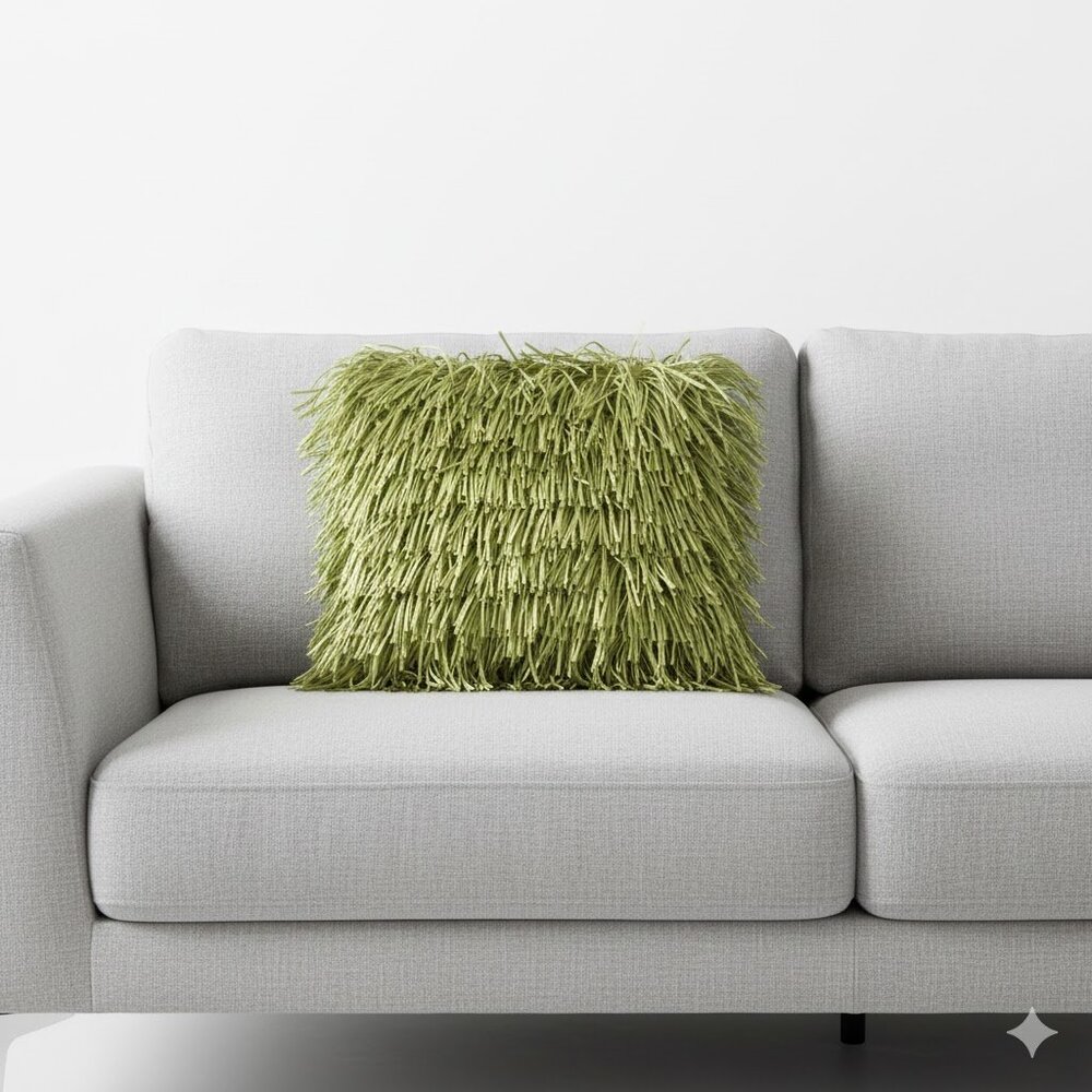 425 South Los Angeles Metallic Lime Green Ribbon Fringe Pillow cover 20”x20”